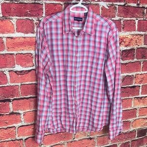 Jack Maverick Men’s Plaid Button Down Shirt Size L Red Blue Cotton